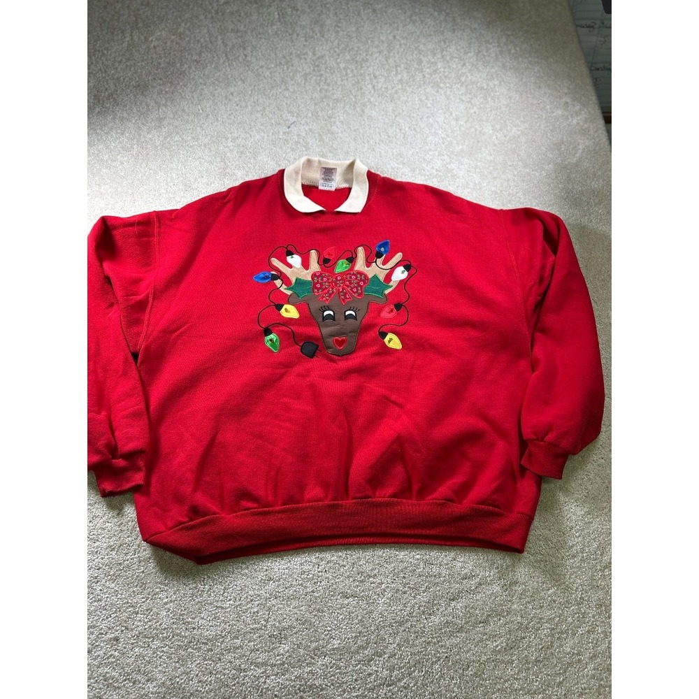 Jerzees Women's Red Christmas Sweatshirt 2X Cotton Blend Holiday